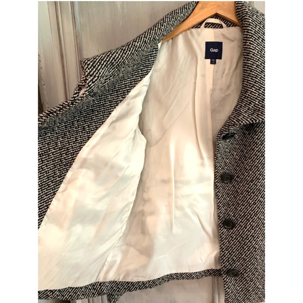 GAP Black & White Tweed Wool Coat Sz 2 - Picture 6 of 8